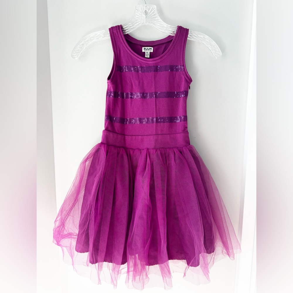 Ruum Purple Girls Dress with Sequin and Tulle Detail